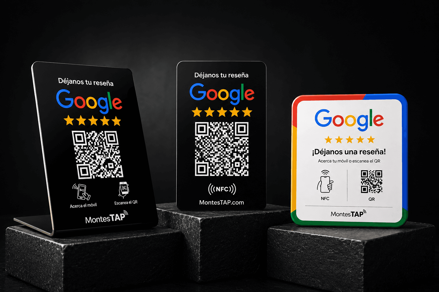 Stand, Tarjeta PVC y Epoxy NFC + QR de MontesTAP