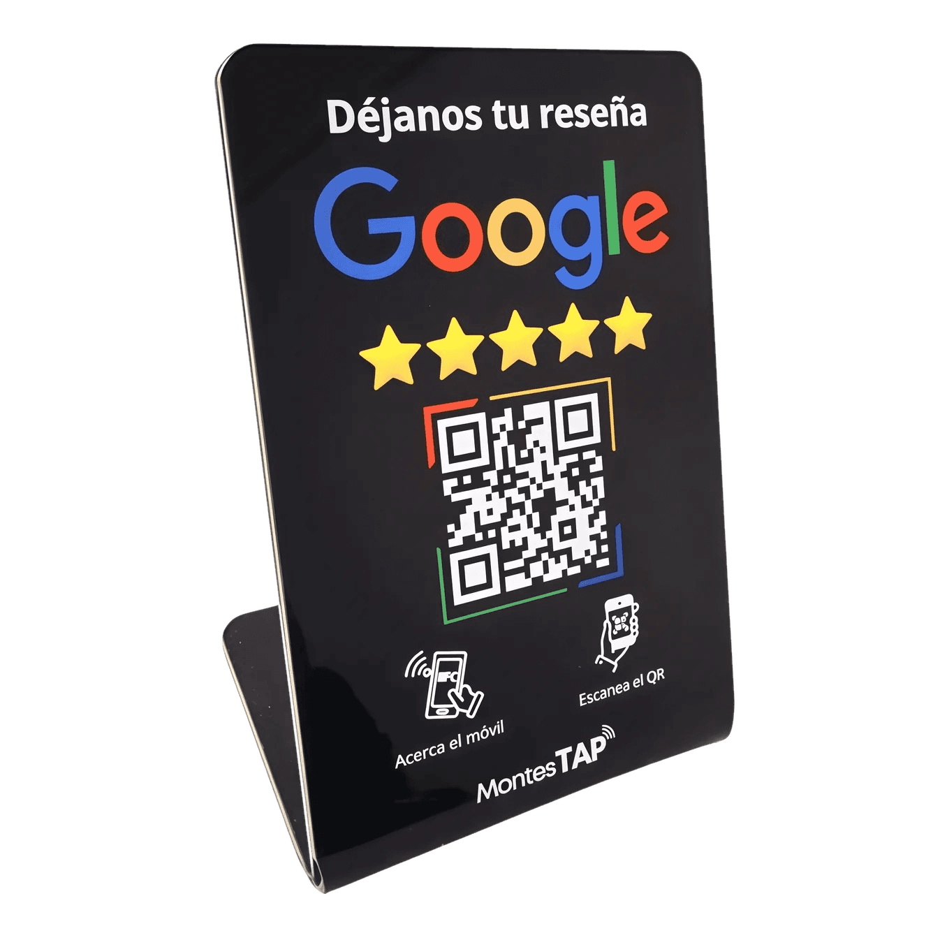 Stand NFC + QR de MontesTAP para reseñas de Google
